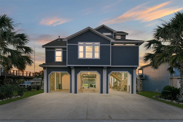 raised beach house with a carport