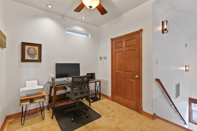 home office with ceiling fan