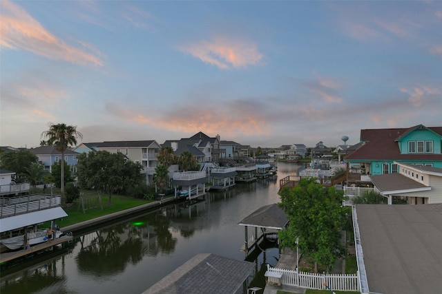 property view of water with a boat dock