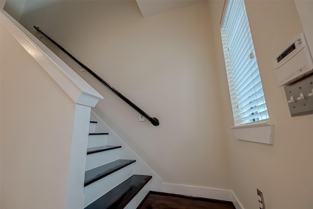 staircase featuring hardwood / wood-style flooring