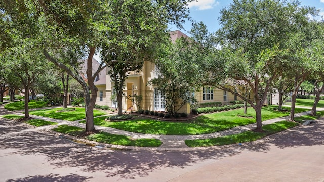 view of property hidden behind natural elements with a front lawn