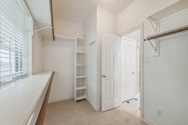 spacious closet with light carpet