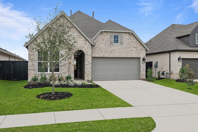 view of front facade with a garage and a front lawn