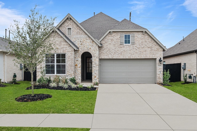 view of front of property featuring a front yard and a garage