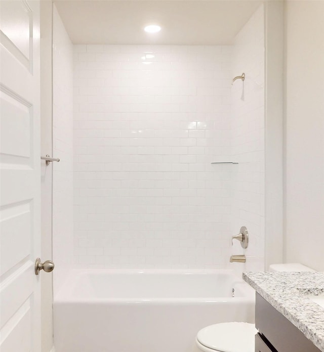 19910 Paros Island Dr, Hockley, TX 77447 - full bathroom featuring recessed lighting, toilet, vanity, and  shower combination