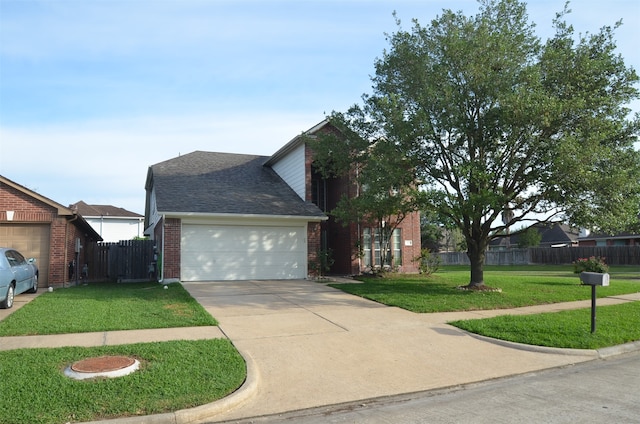 view of front of property with a garage and a front yard