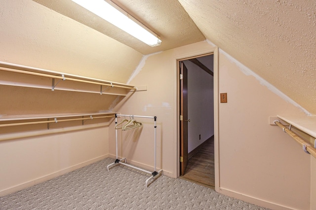 36920 Cougar Dr, Simonton, TX 77476 - walk in closet featuring carpet and vaulted ceiling