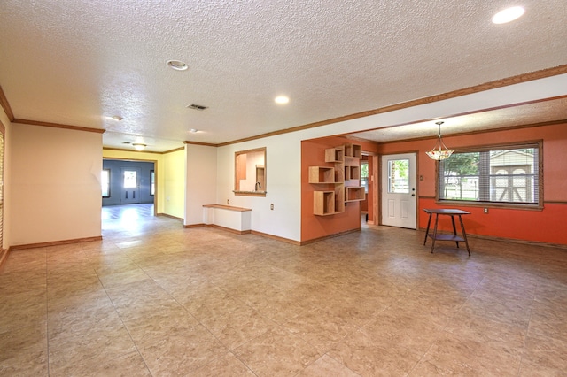 36920 Cougar Dr, Simonton, TX 77476 - unfurnished living room with visible vents, baseboards, and ornamental molding