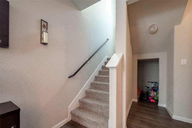 stairway featuring hardwood / wood-style floors