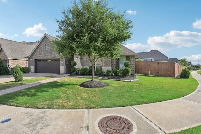 view of front of home with a garage and a front lawn