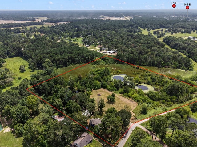 bird's eye view featuring a forest view