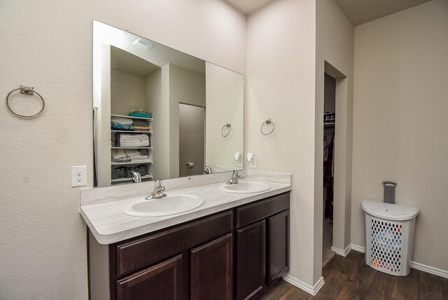 bathroom featuring vanity and wood-type flooring