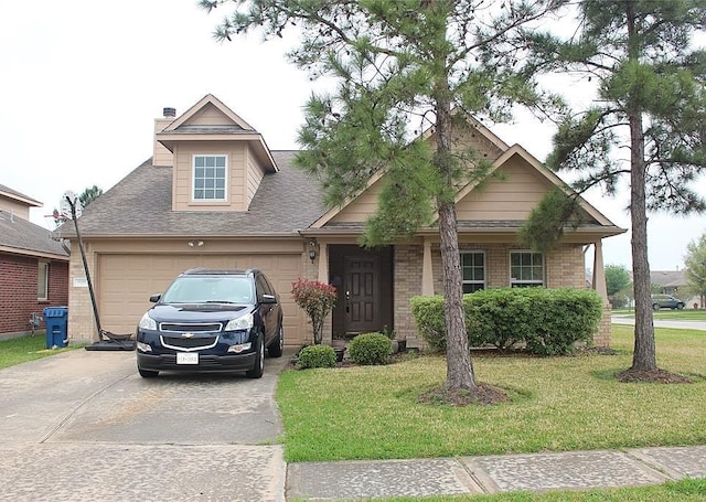 view of front facade featuring a garage and a front yard