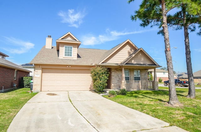 view of front of home featuring a garage, driveway, brick siding, and a front yard