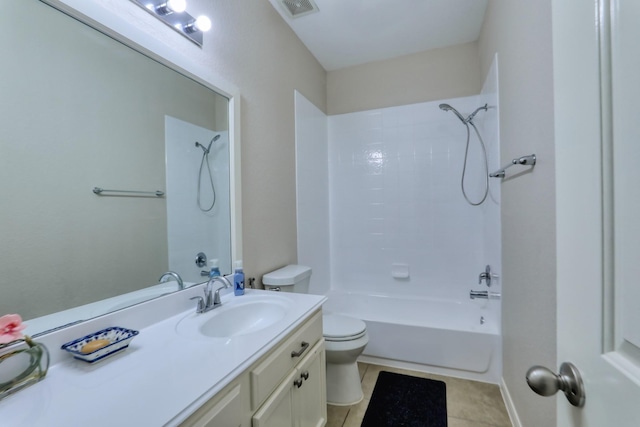 full bathroom featuring tile patterned floors, vanity, tub / shower combination, and toilet