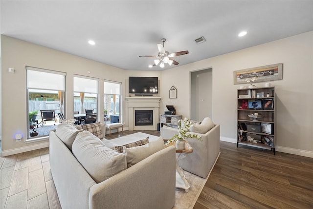 living room with ceiling fan