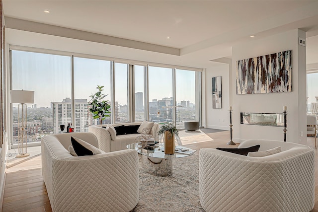 living room with a healthy amount of sunlight and light wood-type flooring