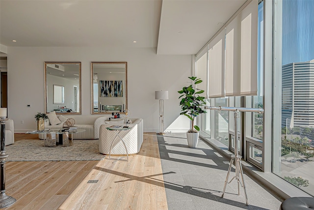 living room featuring light wood-type flooring