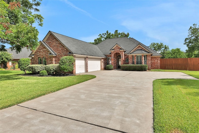 view of front of property with a garage and a front yard