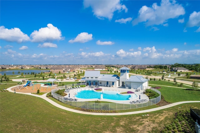 bird's eye view featuring a water view