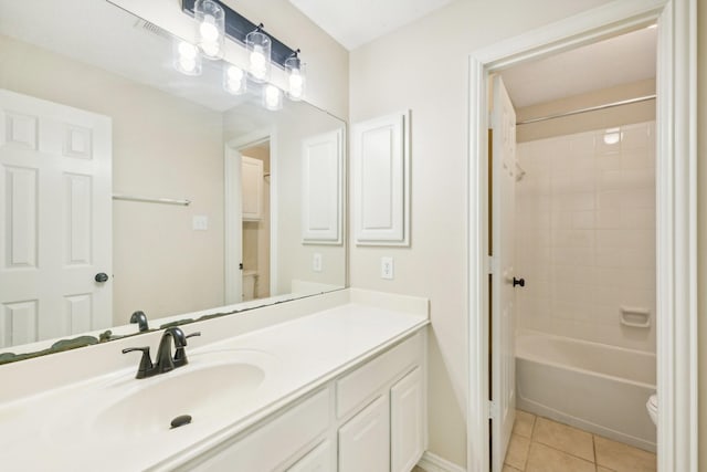 full bathroom featuring tile patterned floors, toilet, vanity, and tiled shower / bath