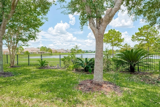 view of yard with a water view