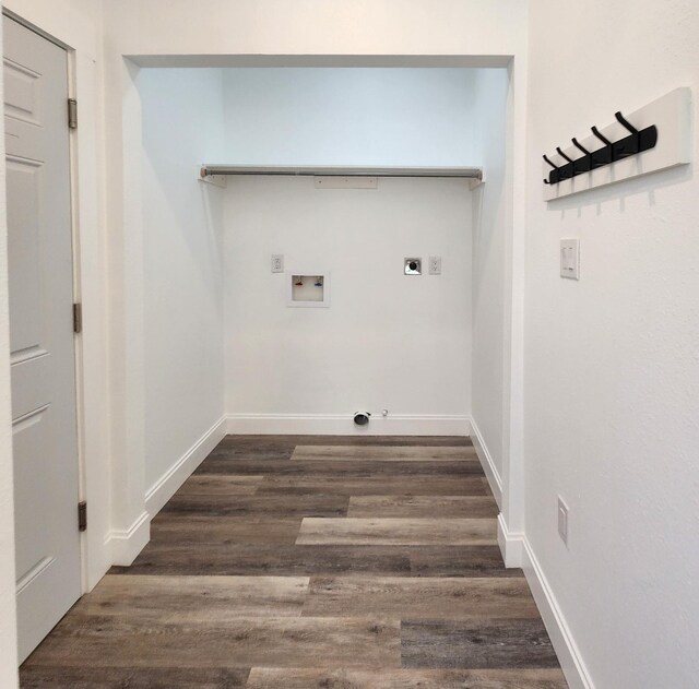 washroom with hookup for an electric dryer, dark hardwood / wood-style floors, and washer hookup