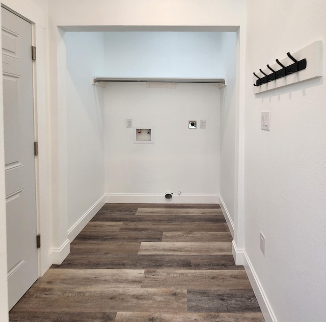 laundry area featuring hookup for an electric dryer, hookup for a washing machine, and dark hardwood / wood-style flooring