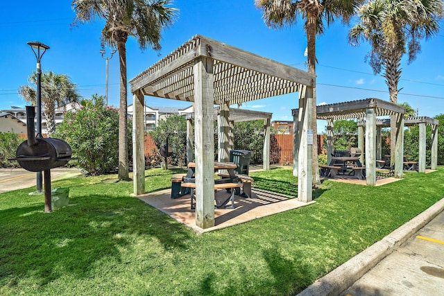 view of yard featuring a pergola and a patio