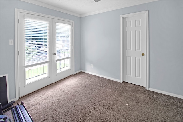 interior space featuring french doors and ornamental molding