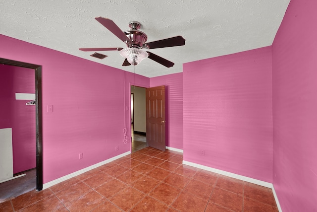 empty room featuring a textured ceiling and ceiling fan