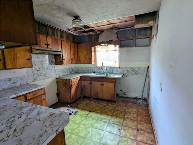 kitchen featuring ceiling fan and sink