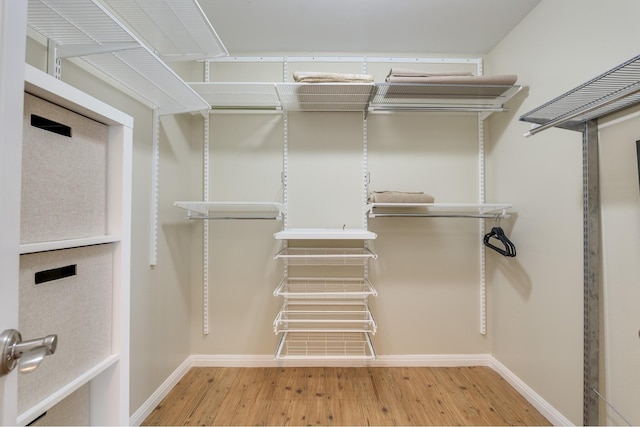 walk in closet with hardwood / wood-style flooring