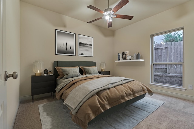 bedroom with carpet floors and ceiling fan