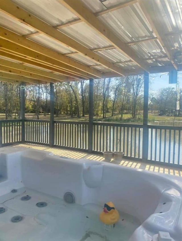 view of patio featuring a hot tub