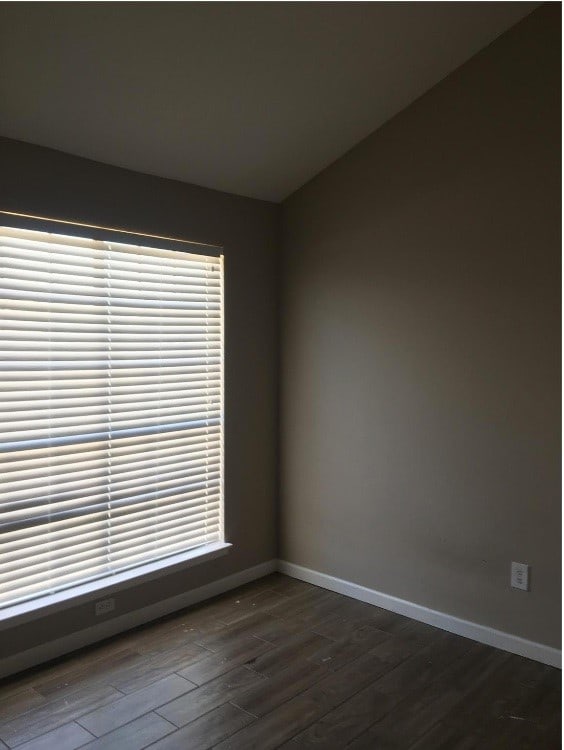 unfurnished room featuring dark hardwood / wood-style flooring, lofted ceiling, and a wealth of natural light