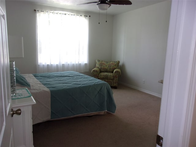 bedroom with carpet floors and ceiling fan