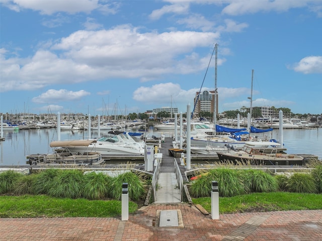 dock area featuring a water view