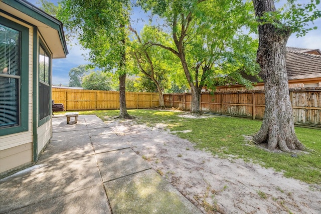 view of yard featuring a patio and a fenced backyard