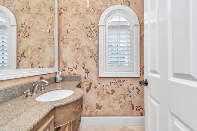 bathroom with vanity and tile patterned flooring