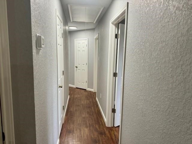 hallway with dark wood-type flooring