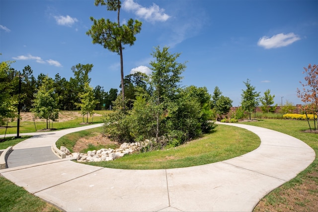 view of property's community with a lawn