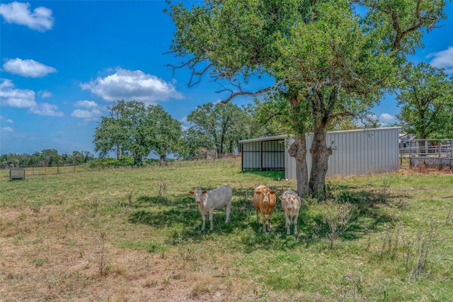 view of yard featuring an outbuilding and a rural view