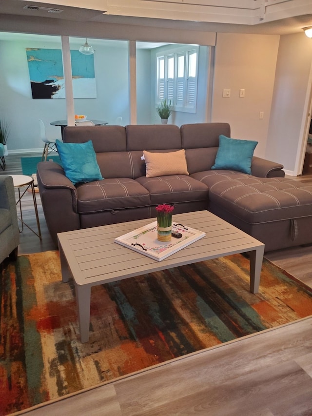 living room with hardwood / wood-style floors