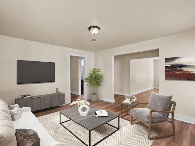 living room with hardwood / wood-style flooring