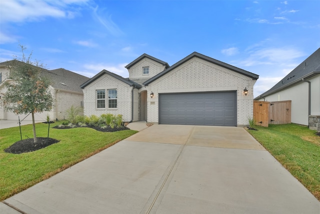 view of front of property featuring a garage and a front yard