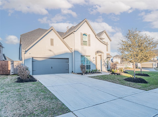 view of front facade featuring a front yard and a garage