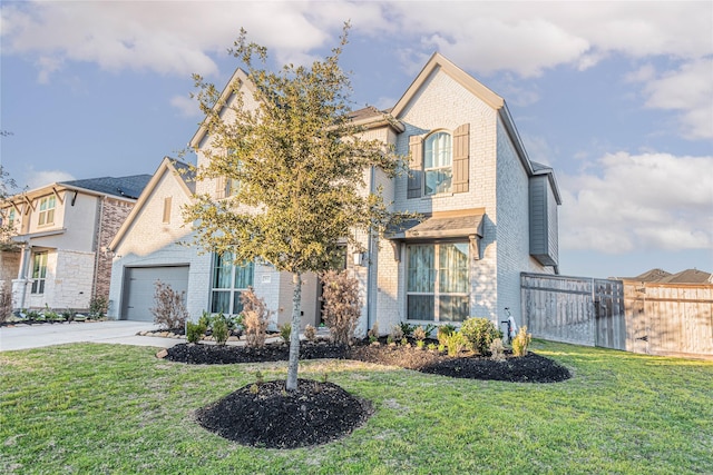 view of front of property featuring a garage and a front lawn