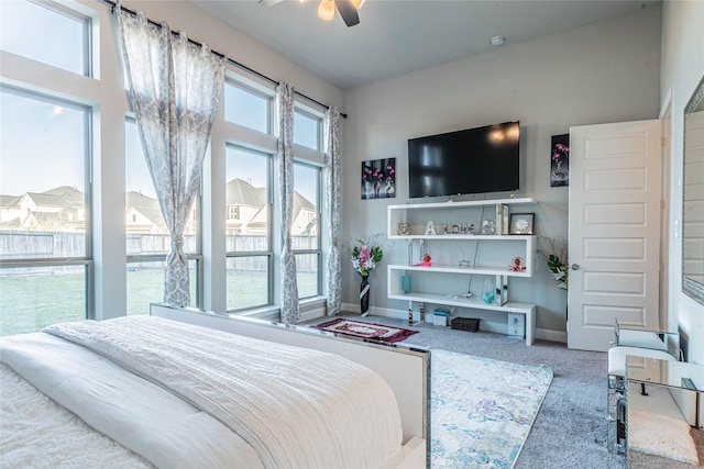 bedroom featuring carpet flooring and ceiling fan