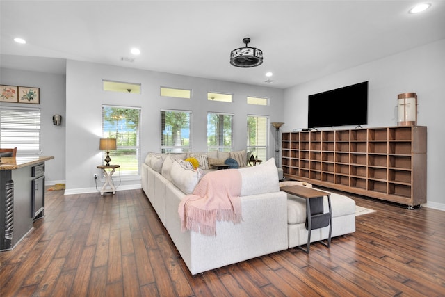 living room featuring dark hardwood / wood-style floors